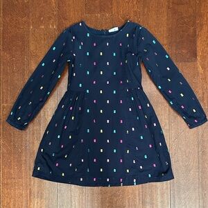 GAP Kid’s Navy Long Sleeve Dress with Colorful Metallic Accents, Size Medium